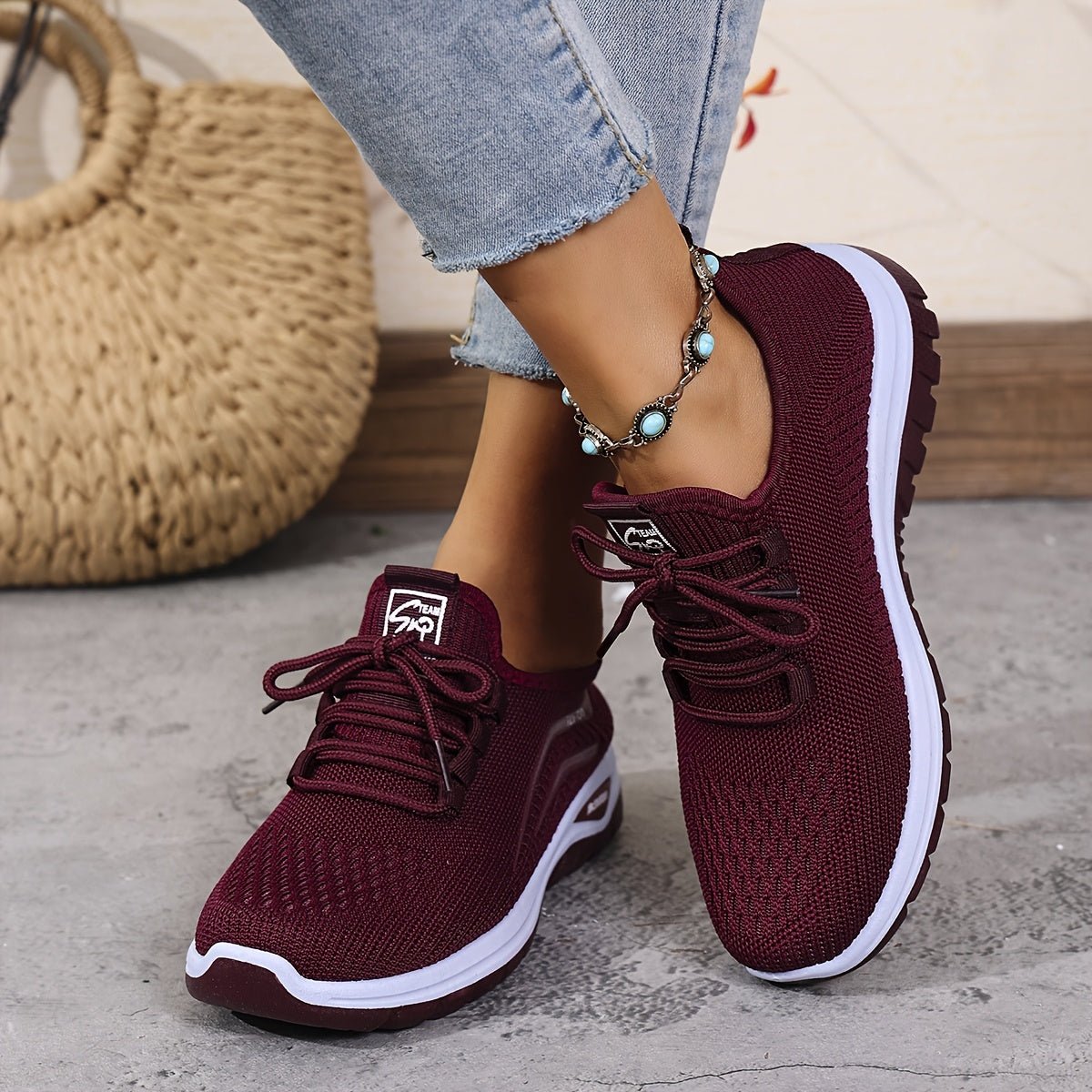 Alice - Women's Orthopedic Lace-Up Sneakers with Cushioned Sole - Sneakers - Red - Parker&Brooks