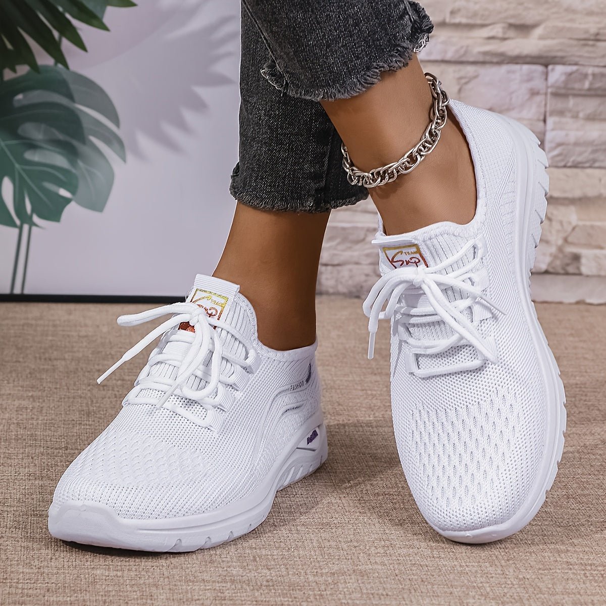 Alice - Women's Orthopedic Lace-Up Sneakers with Cushioned Sole - Sneakers - White - Parker&Brooks