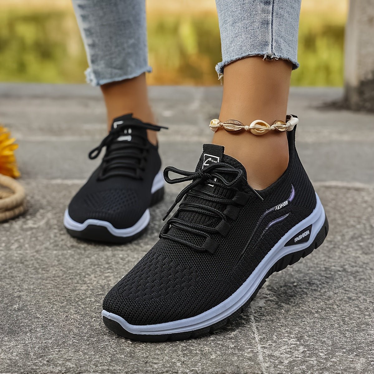 Alice - Women's Orthopedic Lace-Up Sneakers with Cushioned Sole - Sneakers - Black - Parker&Brooks