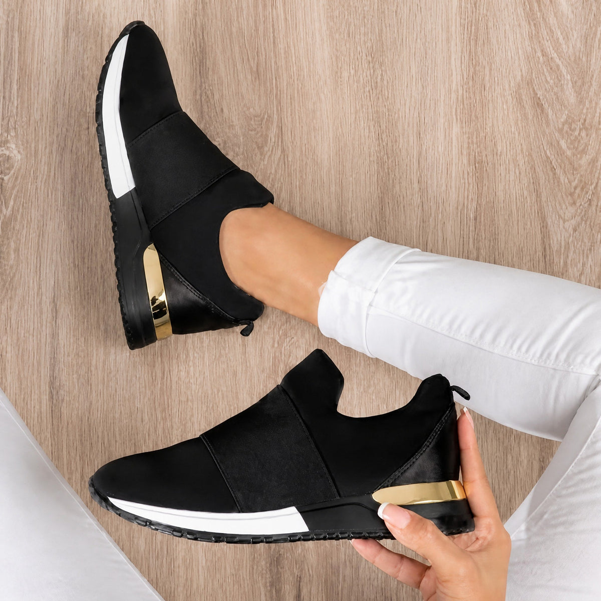 Alice - Women's Orthopedic Slip-On Sneakers with Cushioned Sole - Sneakers - Black - Parker&Brooks