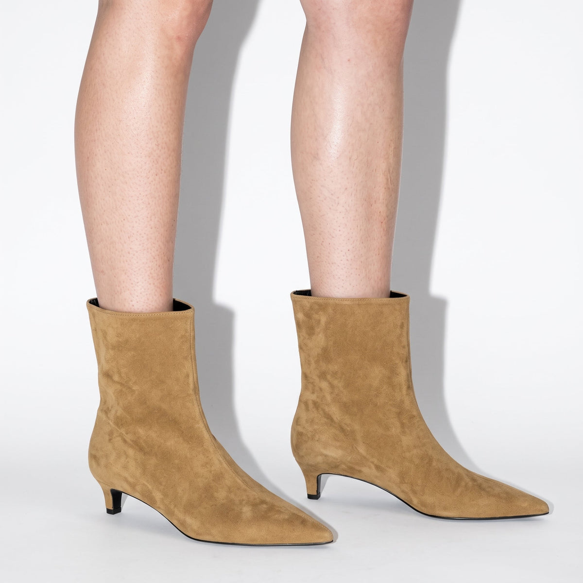 Alice - Women's Pointed Toe Kitten Heel Ankle Boots - Boots - Khaki - Parker&Brooks