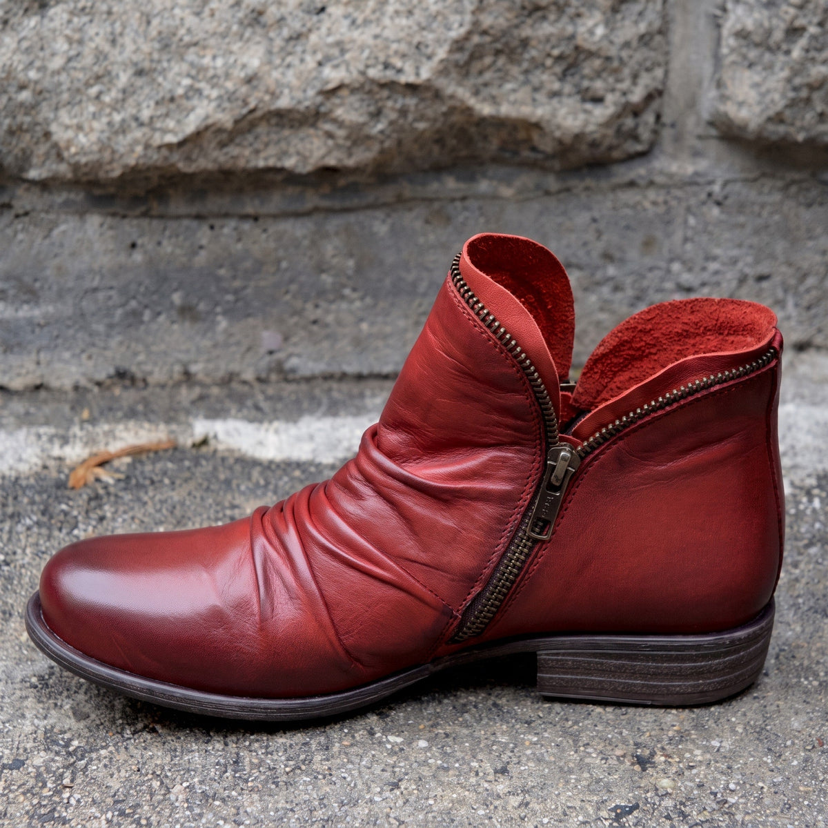 Amara - Women's Ruched Ankle Boots with Zipper Detail - Boots - Red - Parker&Brooks