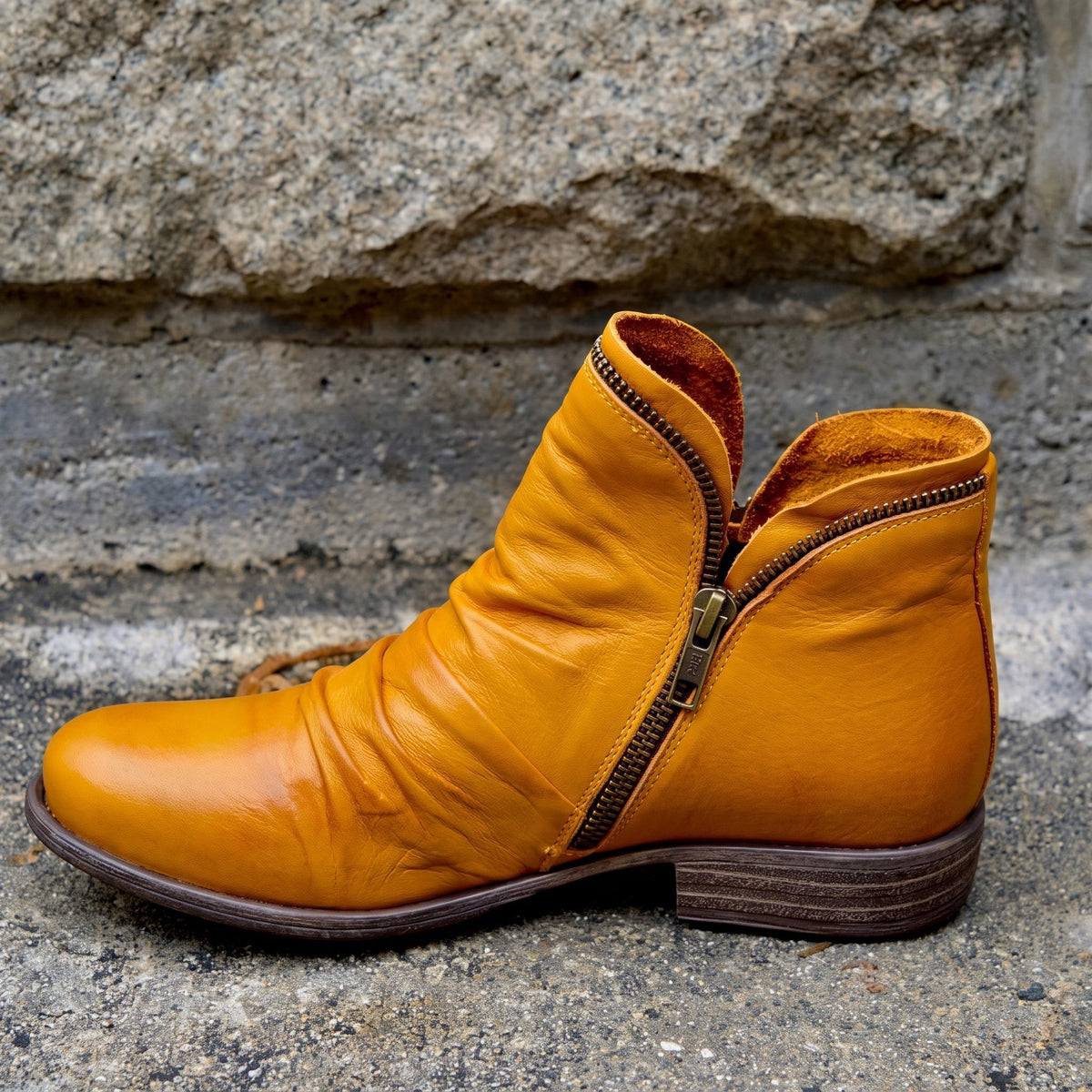 Amara - Women's Ruched Ankle Boots with Zipper Detail - Boots - Yellow - Parker&Brooks