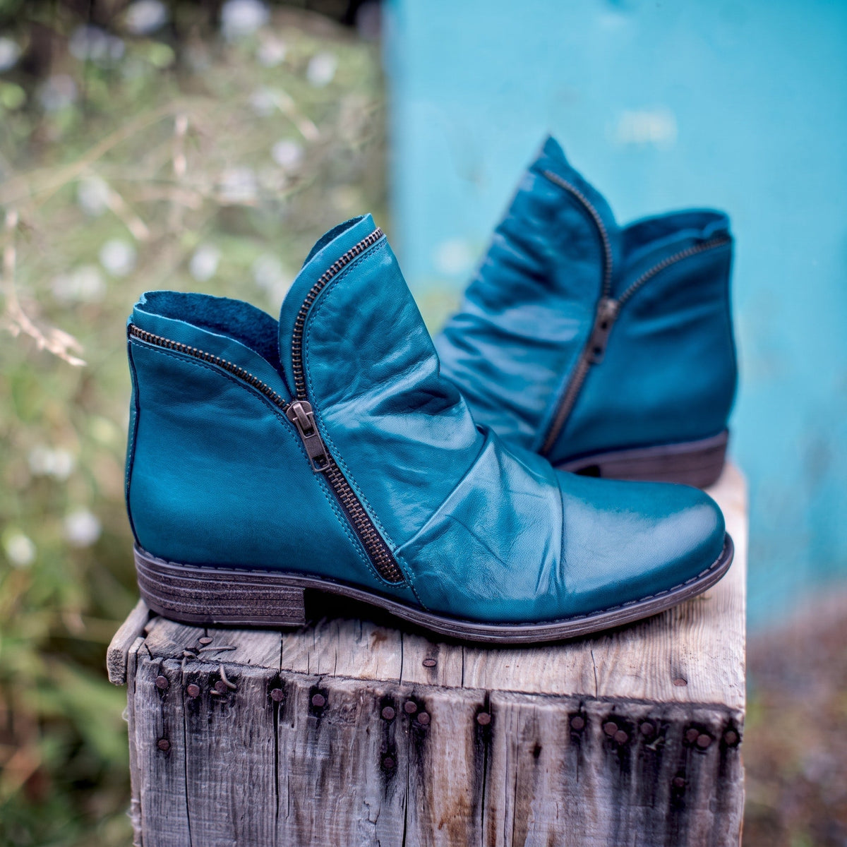 Amara - Women's Ruched Ankle Boots with Zipper Detail - Boots - Blue - Parker&Brooks