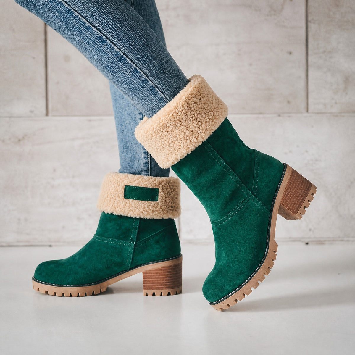 Amelia - Women's Fur-Lined Mid-Calf Snow Boots with Block Heel - Boots - Orange - Sarvento