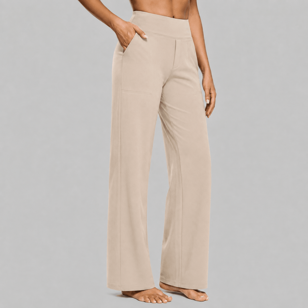 Amelia - Women's High-Waisted Wide-Leg Trousers with Pockets - Trousers - Cream - Parker&Brooks