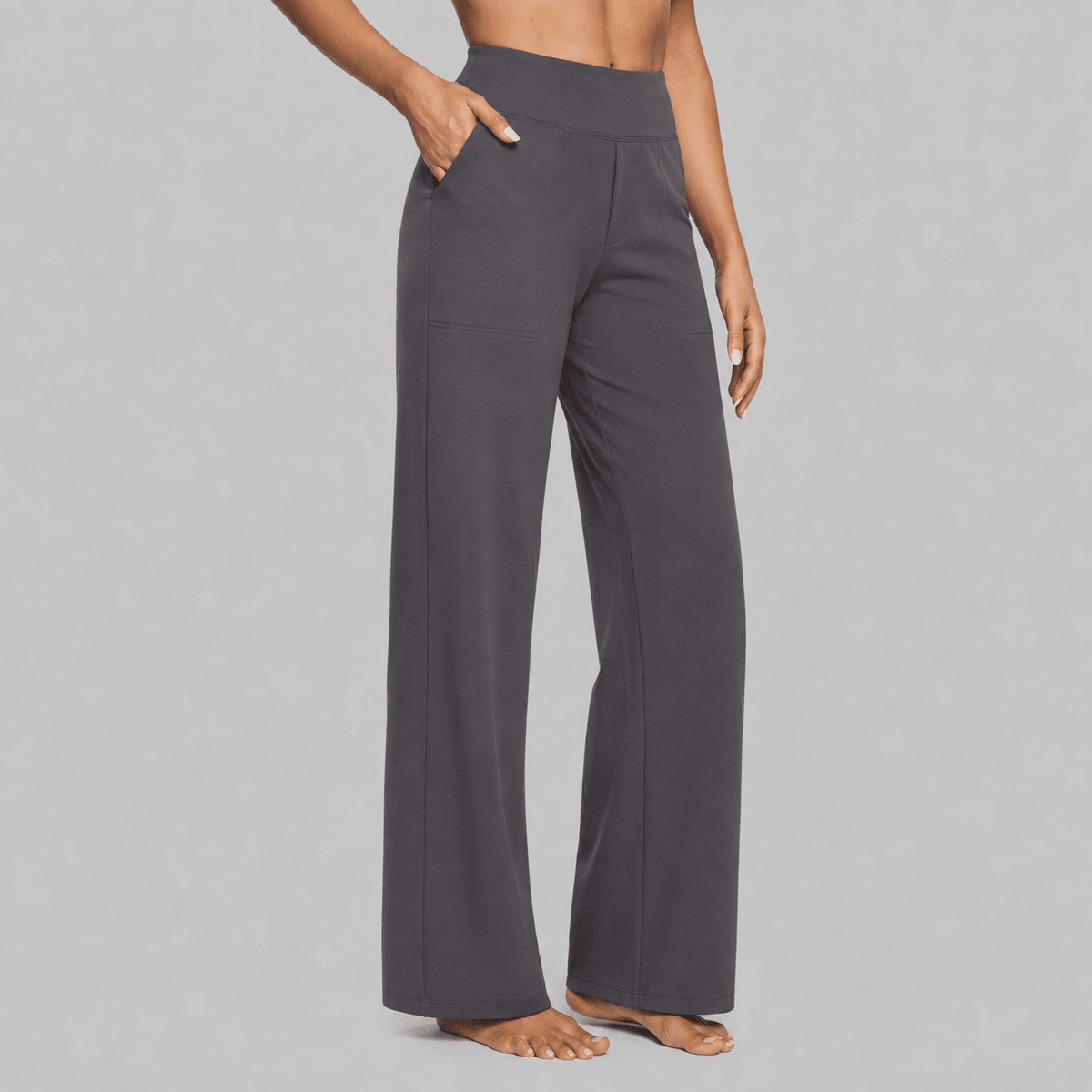 Amelia - Women's High-Waisted Wide-Leg Trousers with Pockets - Trousers - Gray - Parker&Brooks