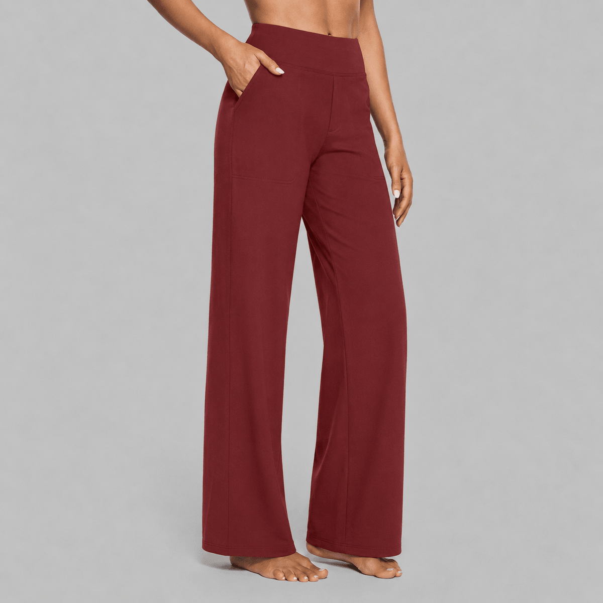 Amelia - Women's High-Waisted Wide-Leg Trousers with Pockets - Trousers - Red - Parker&Brooks