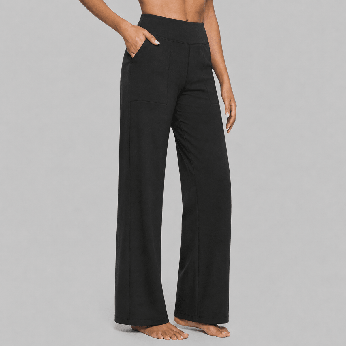 Amelia - Women's High-Waisted Wide-Leg Trousers with Pockets - Trousers - Black - Parker&Brooks