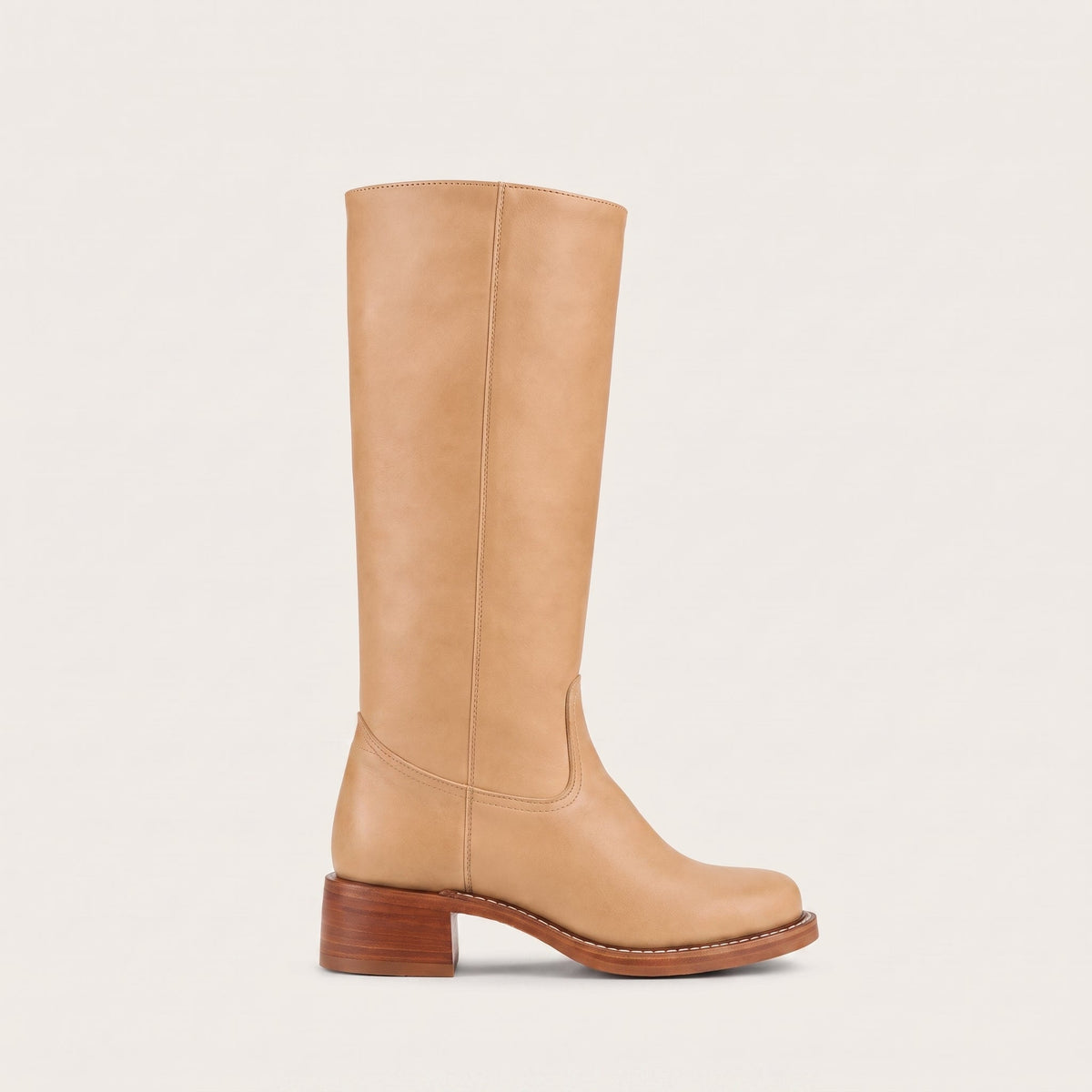 Amelia - Women's Knee-High Boots with Side Zip and Block Heel - Boots - Beige - Parker&Brooks