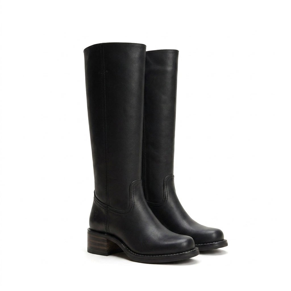 Amelia - Women's Knee-High Boots with Side Zip and Block Heel - Boots - Black - Parker&Brooks