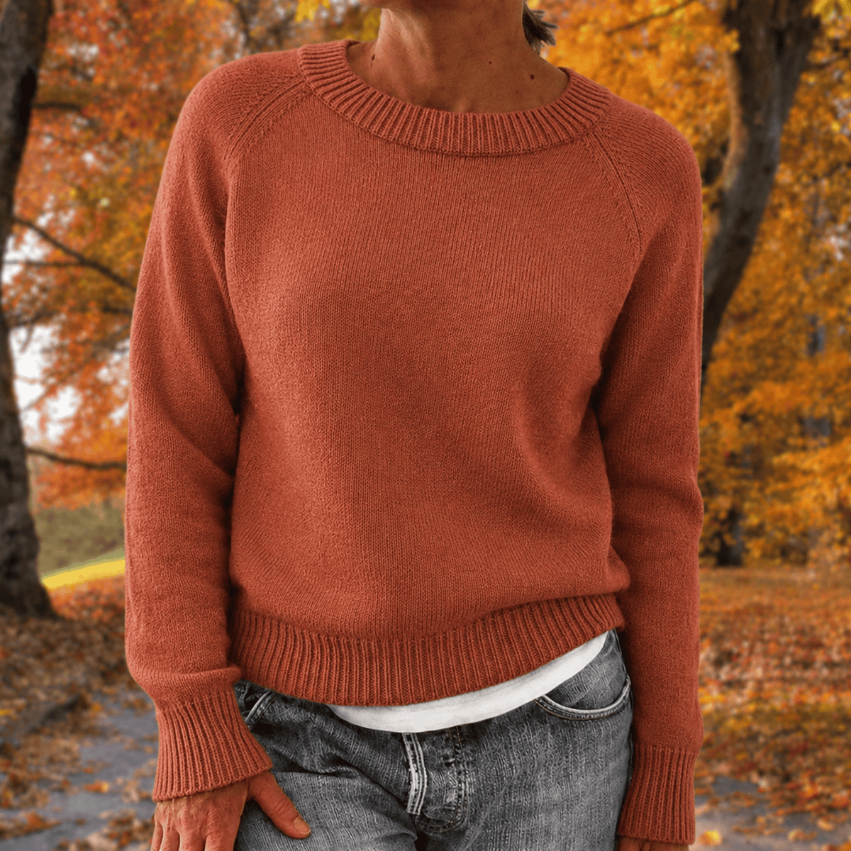 Anneliese - Women's Relaxed Fit Raglan Sleeve Sweater with Ribbed Trim - Sweaters - Orange - Parker&Brooks