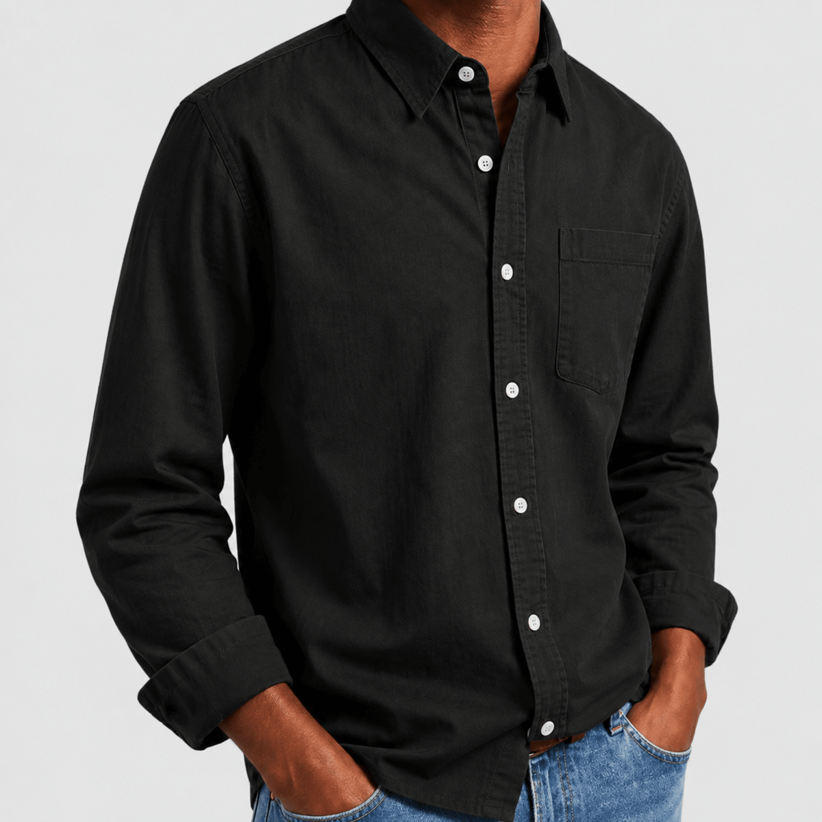 Arthur - Men's Relaxed Fit Point Collar Long Sleeve Shirt - Shirts - Black - Parker&Brooks