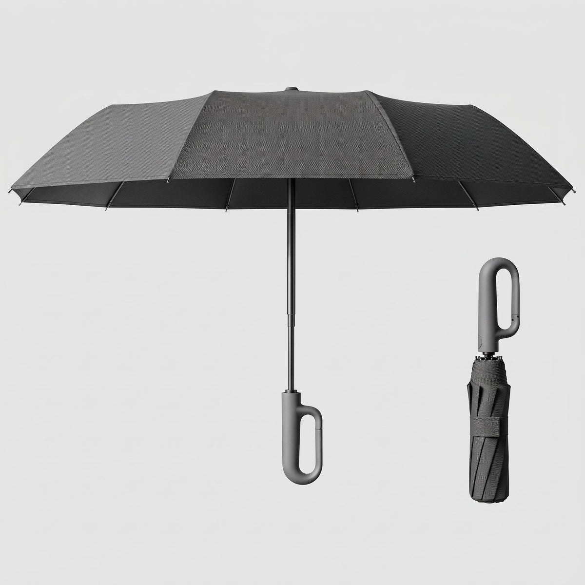 Automatic Windproof Compact Umbrella with Carabiner Handle - Rain Umbrellas - Black - Parker&Brooks