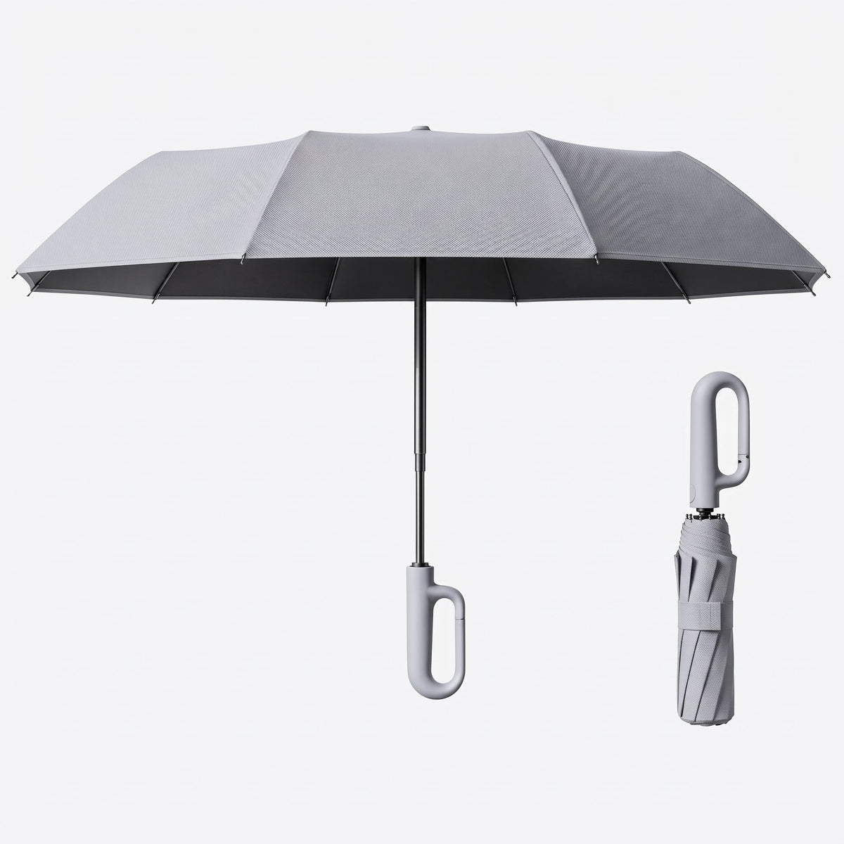Automatic Windproof Compact Umbrella with Carabiner Handle - Rain Umbrellas - Light Gray - Parker&Brooks