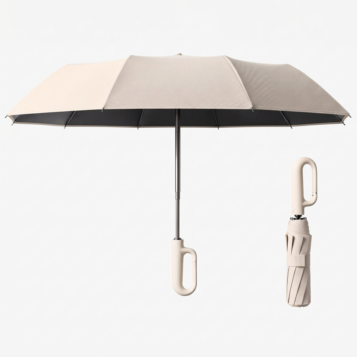 Automatic Windproof Compact Umbrella with Carabiner Handle - Rain Umbrellas - Beige - Parker&Brooks