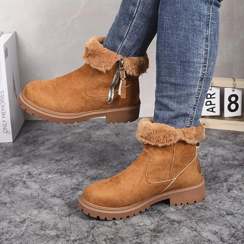 Ava - Women's Chunky Platform Ankle Boots with Side Zip Lug Sole - Boots - Khaki - Parker&Brooks