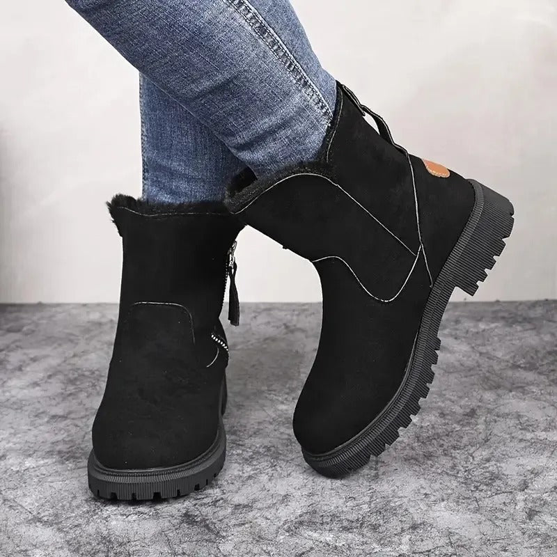 Ava - Women's Chunky Platform Ankle Boots with Side Zip Lug Sole - Boots - Black - Parker&Brooks