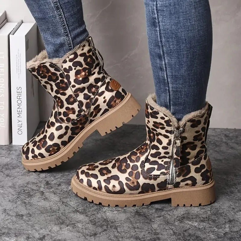 Ava - Women's Chunky Platform Ankle Boots with Side Zip Lug Sole - Boots - Leopard - Parker&Brooks