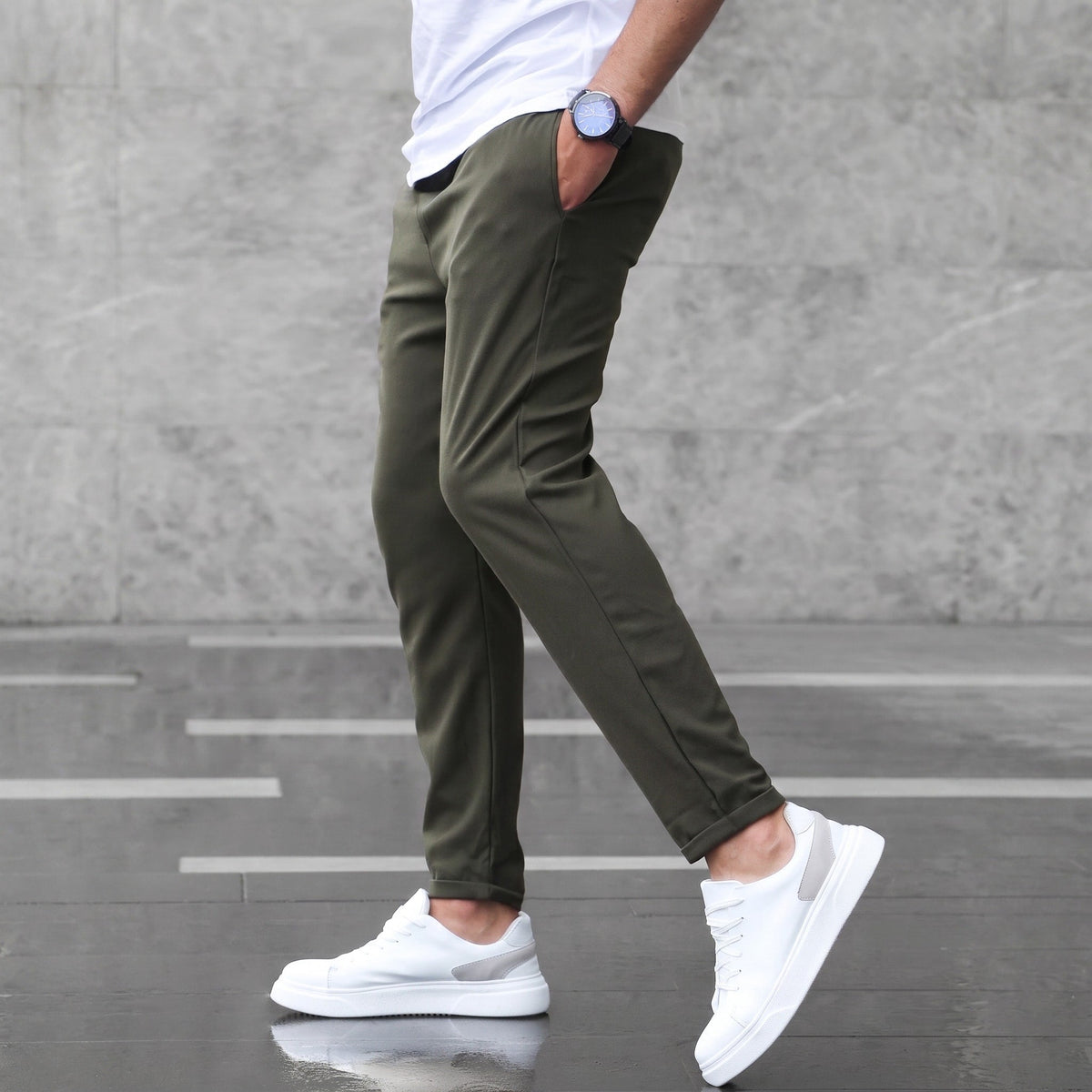 Benedict - Men's Slim Fit Jogger Trousers with Drawstring Waist - Joggers - Army Green - Parker&Brooks