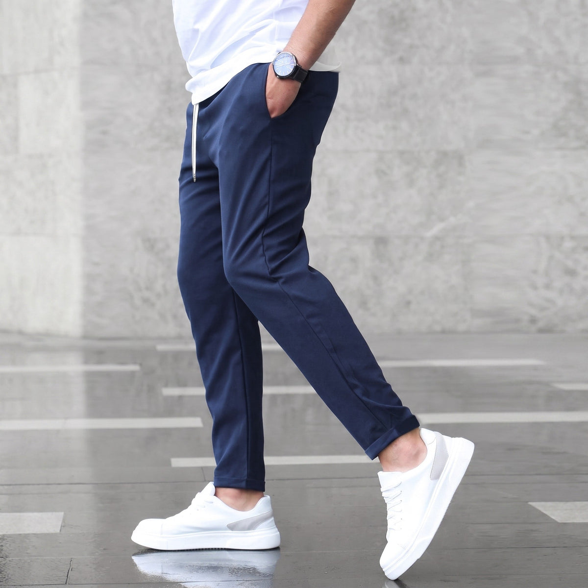 Benedict - Men's Slim Fit Jogger Trousers with Drawstring Waist - Joggers - Navy Blue - Parker&Brooks