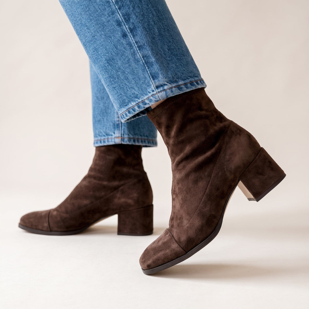 Beth - Women's Square Toe Block Heel Ankle Boots with Slouch Detail - Boots - Dark Brown - Parker&Brooks
