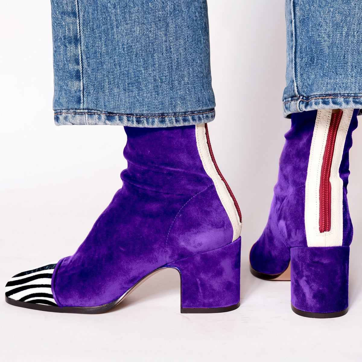 Beth - Women's Square Toe Block Heel Ankle Boots with Slouch Detail - Boots - Purple - Parker&Brooks