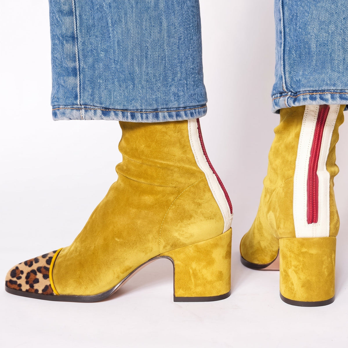 Beth - Women's Square Toe Block Heel Ankle Boots with Slouch Detail - Boots - Yellow - Parker&Brooks