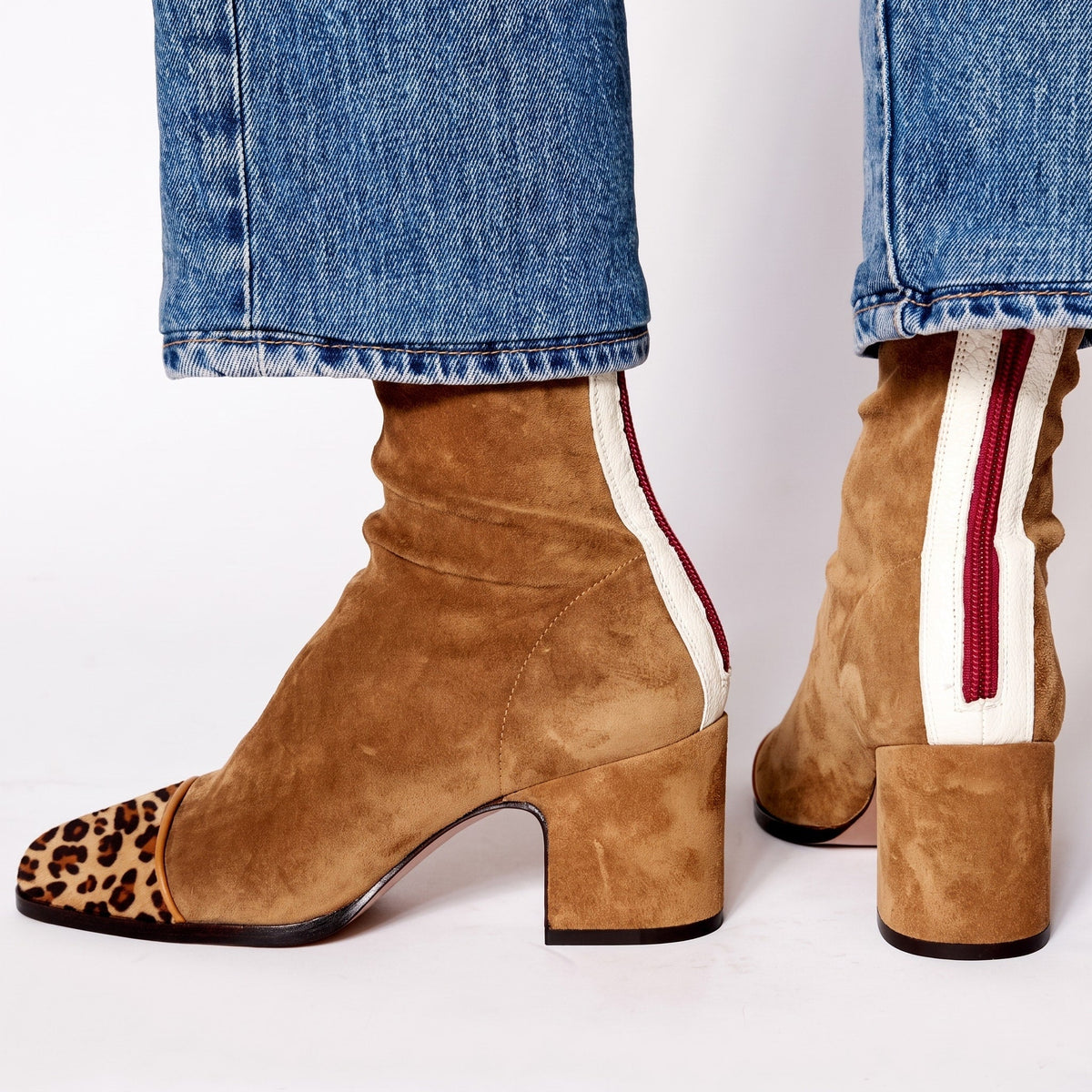 Beth - Women's Square Toe Block Heel Ankle Boots with Slouch Detail - Boots - Light Brown - Parker&Brooks