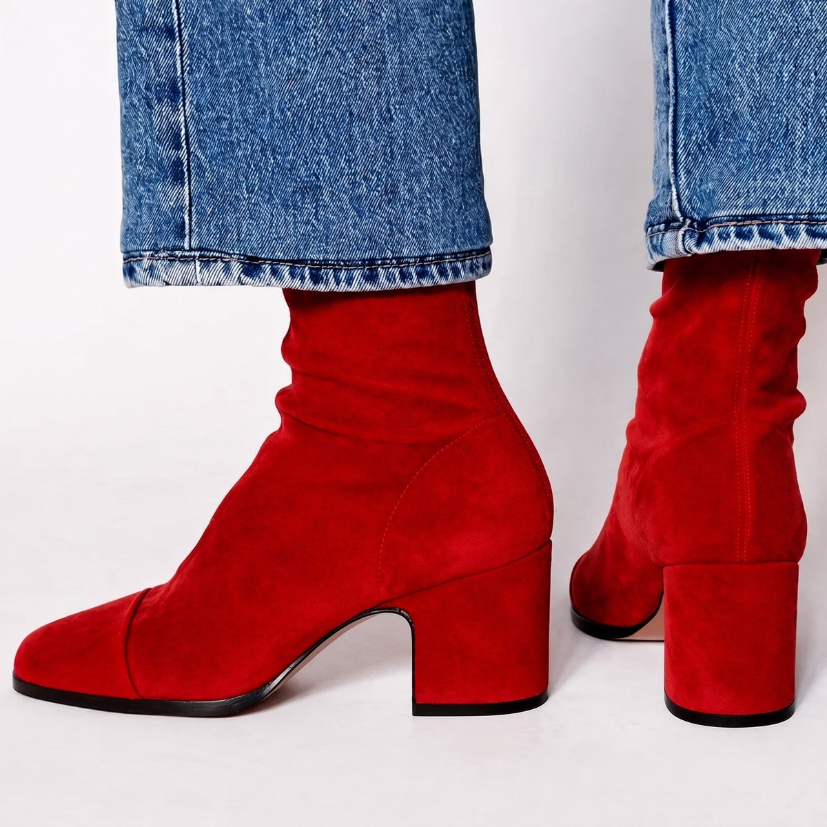 Beth - Women's Square Toe Block Heel Ankle Boots with Slouch Detail - Boots - Burgundy - Parker&Brooks
