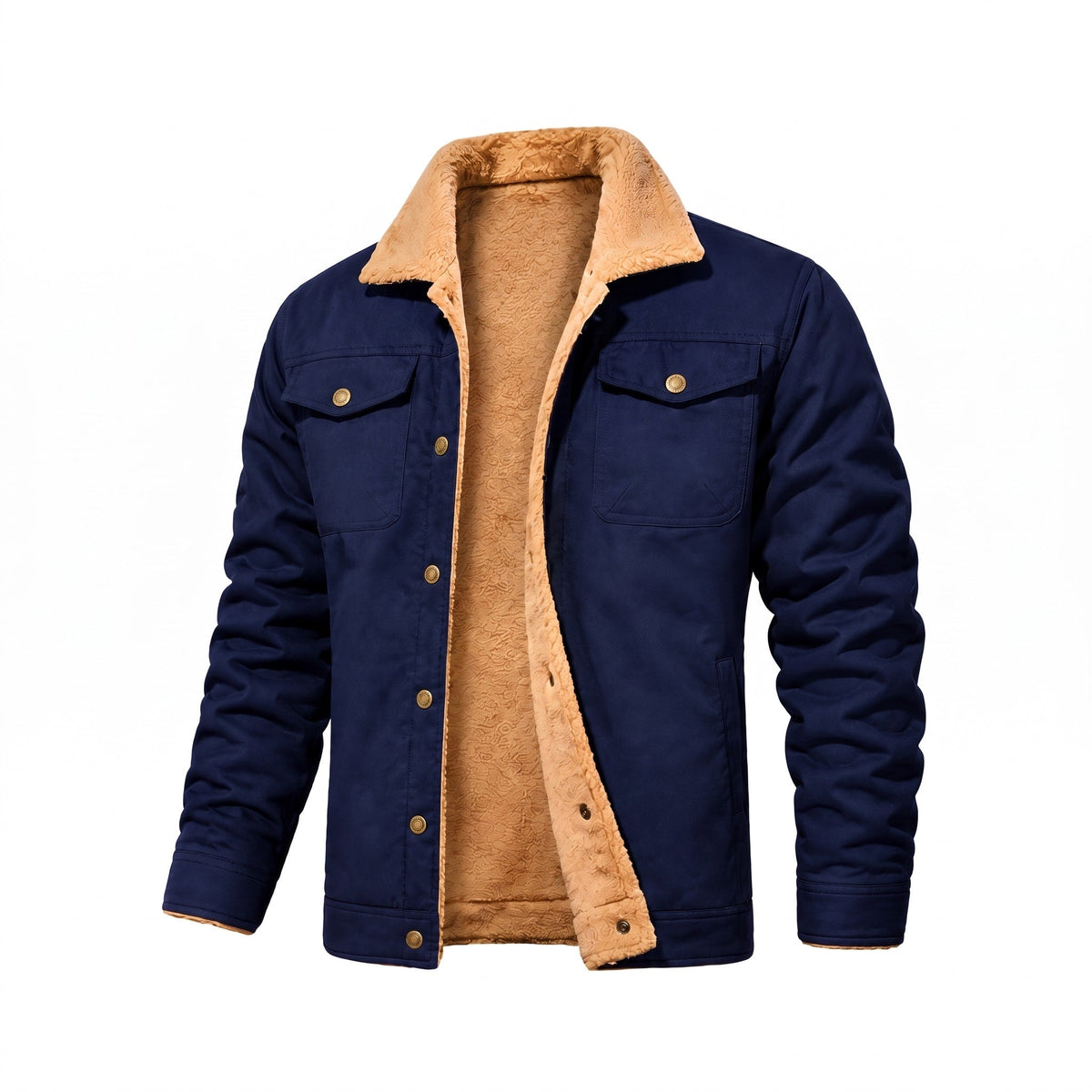 Bryson - Men's Soft Collar Trucker Jacket with Chest Pockets - Trucker Jackets - Navy Blue - Parker&Brooks