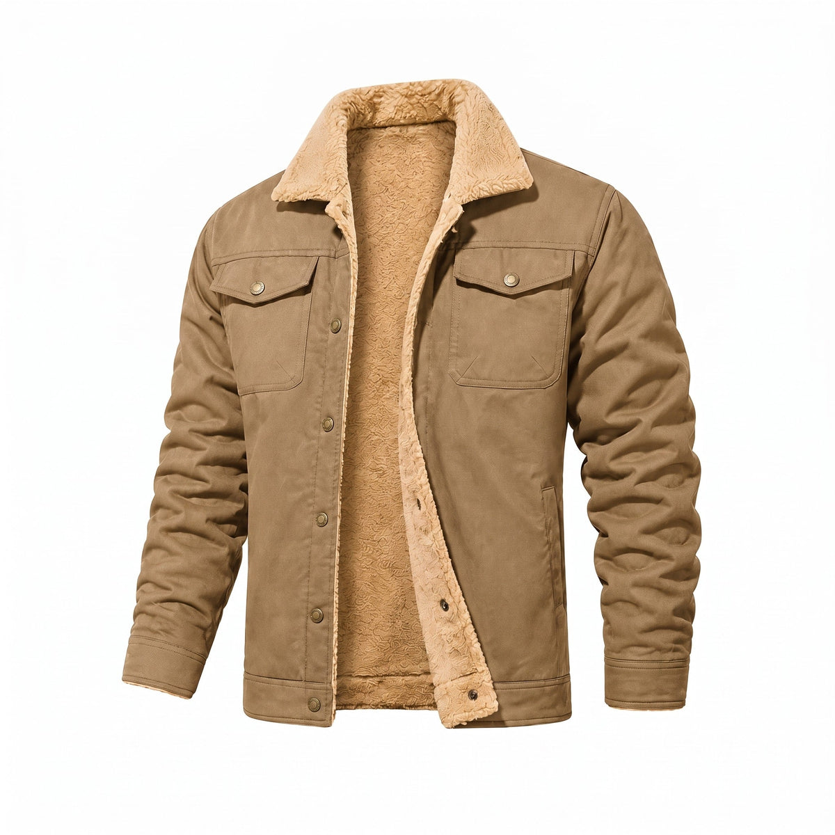 Bryson - Men's Soft Collar Trucker Jacket with Chest Pockets - Trucker Jackets - Khaki - Parker&Brooks