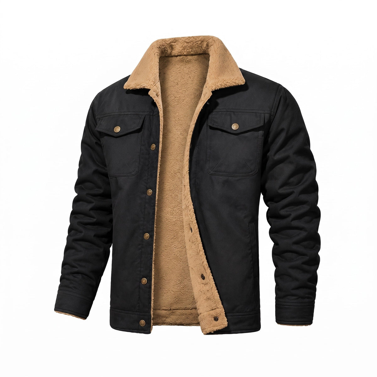Bryson - Men's Soft Collar Trucker Jacket with Chest Pockets - Trucker Jackets - Black - Parker&Brooks