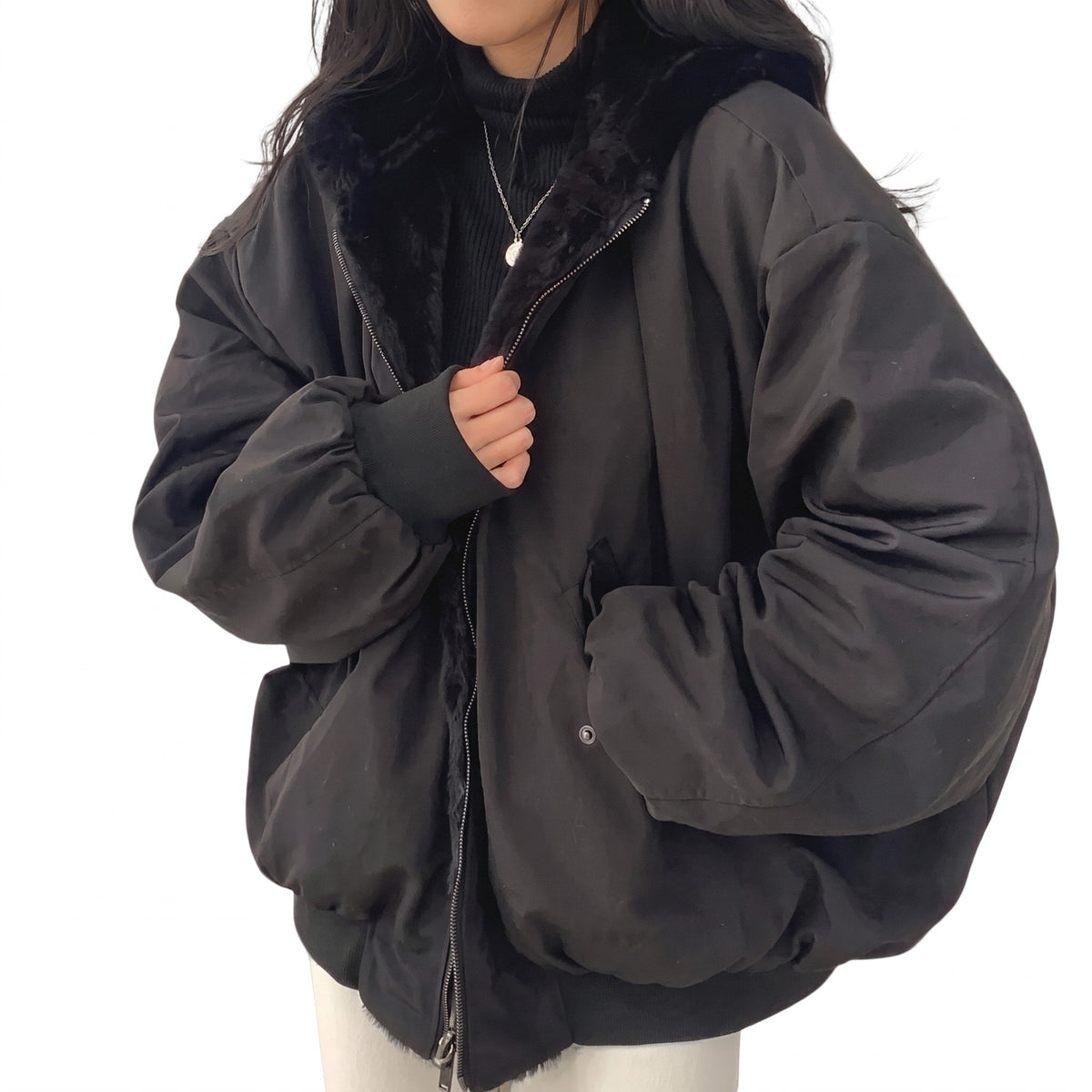Caitlin - Women's Hooded Puffer Jacket with Zip Closure - Puffer Jacket - Black - Parker&Brooks
