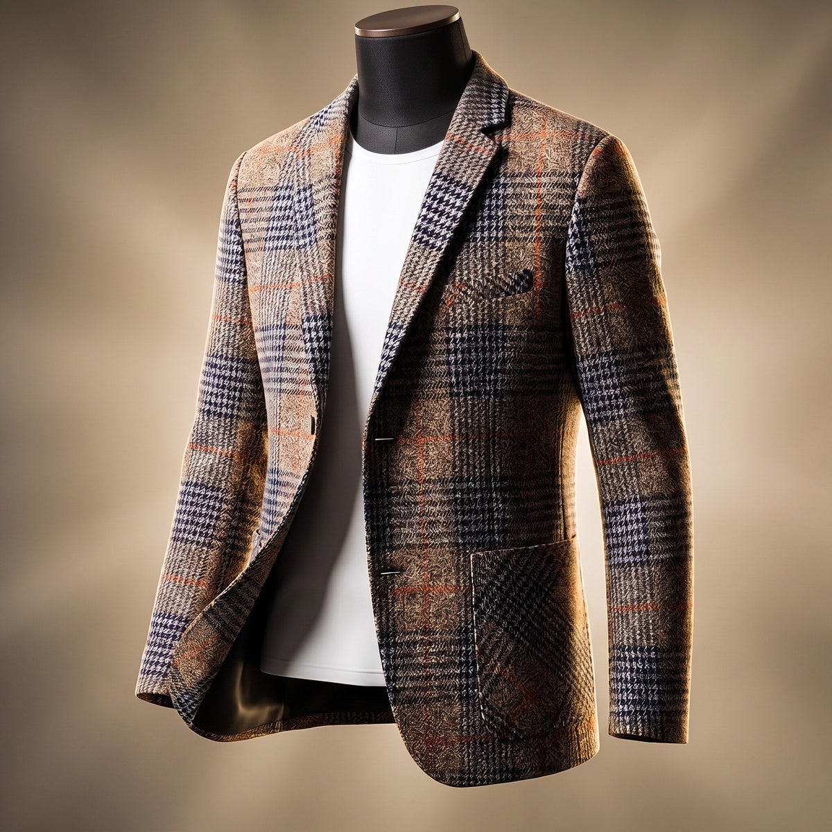 Charles - Men's Tailored Houndstooth Blazer with Notch Lapel - Blazers - Brown - Parker&Brooks