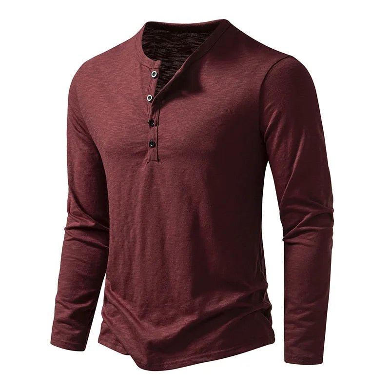 Charlie - Men's Long Sleeve Button-Neck Henley Shirt - Henley Shirts - Army Green - Parker&Brooks
