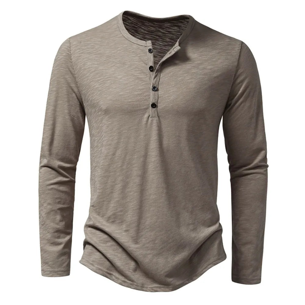 Charlie - Men's Long Sleeve Button-Neck Henley Shirt - Henley Shirts - White - Parker&Brooks