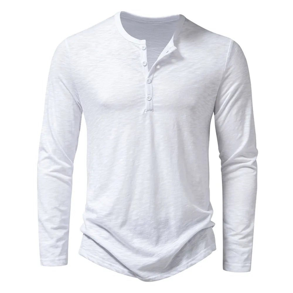 Charlie - Men's Long Sleeve Button-Neck Henley Shirt - Henley Shirts - Black - Parker&Brooks