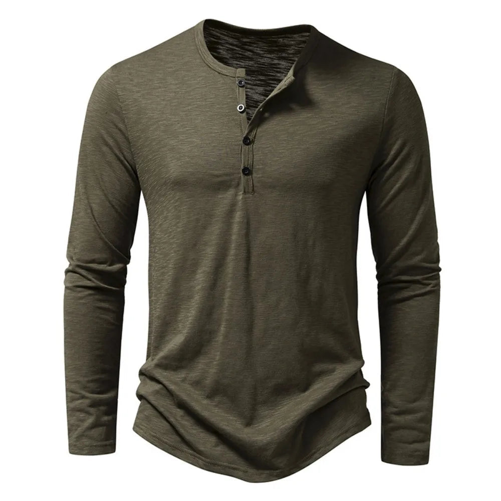 Charlie - Men's Long Sleeve Button-Neck Henley Shirt - Henley Shirts - Beige - Parker&Brooks