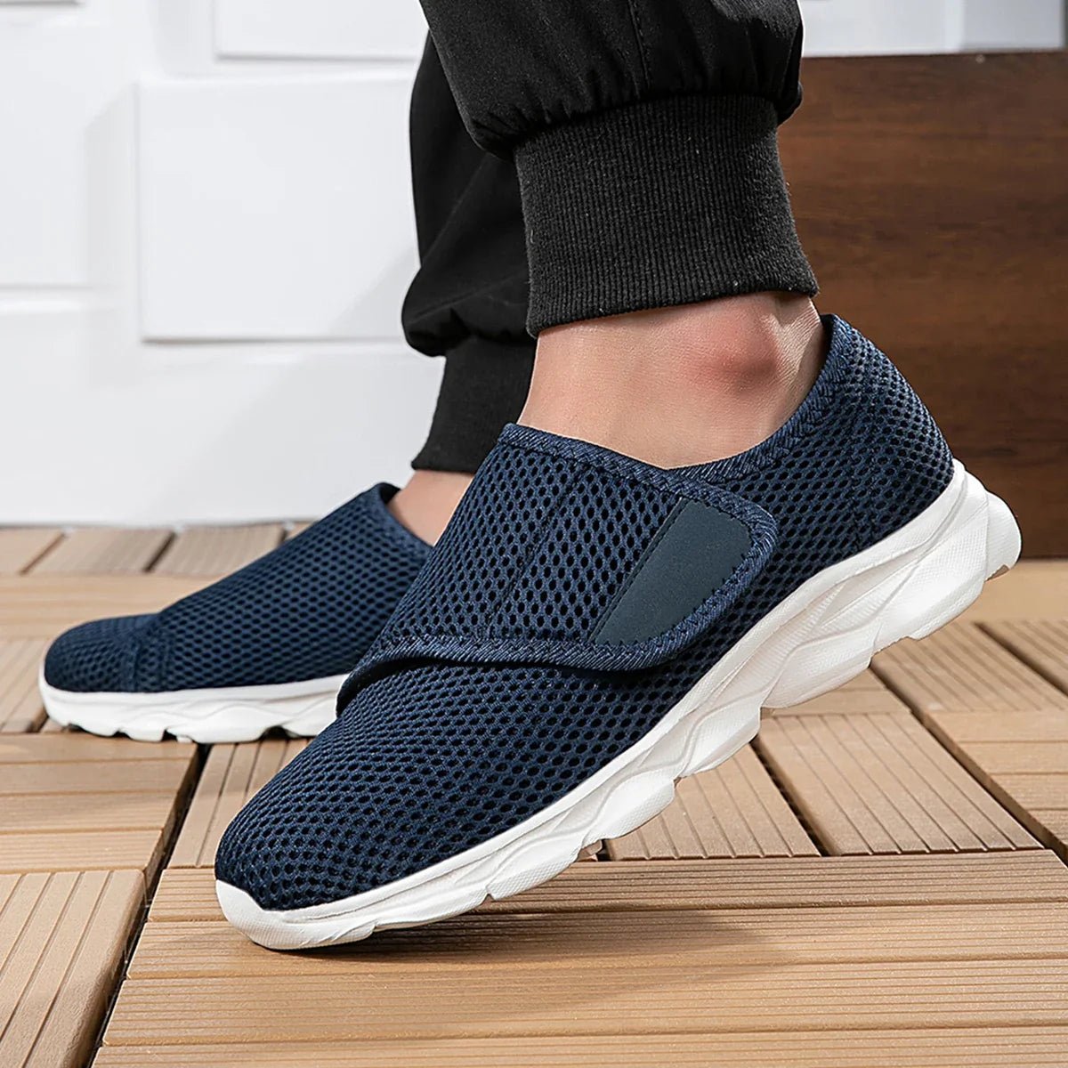 Charlie - Men's Orthopedic Slip-On Sneakers with Adjustable Strap - Sneakers - Blue - Parker&Brooks
