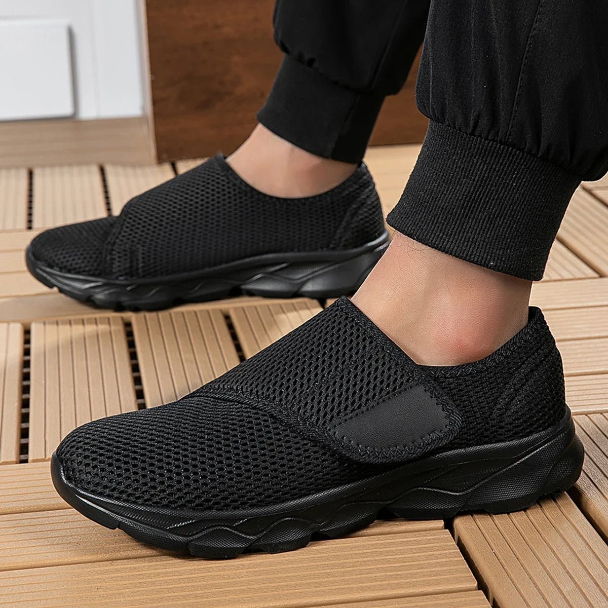Charlie - Men's Orthopedic Slip-On Sneakers with Adjustable Strap - Sneakers - Black - Parker&Brooks