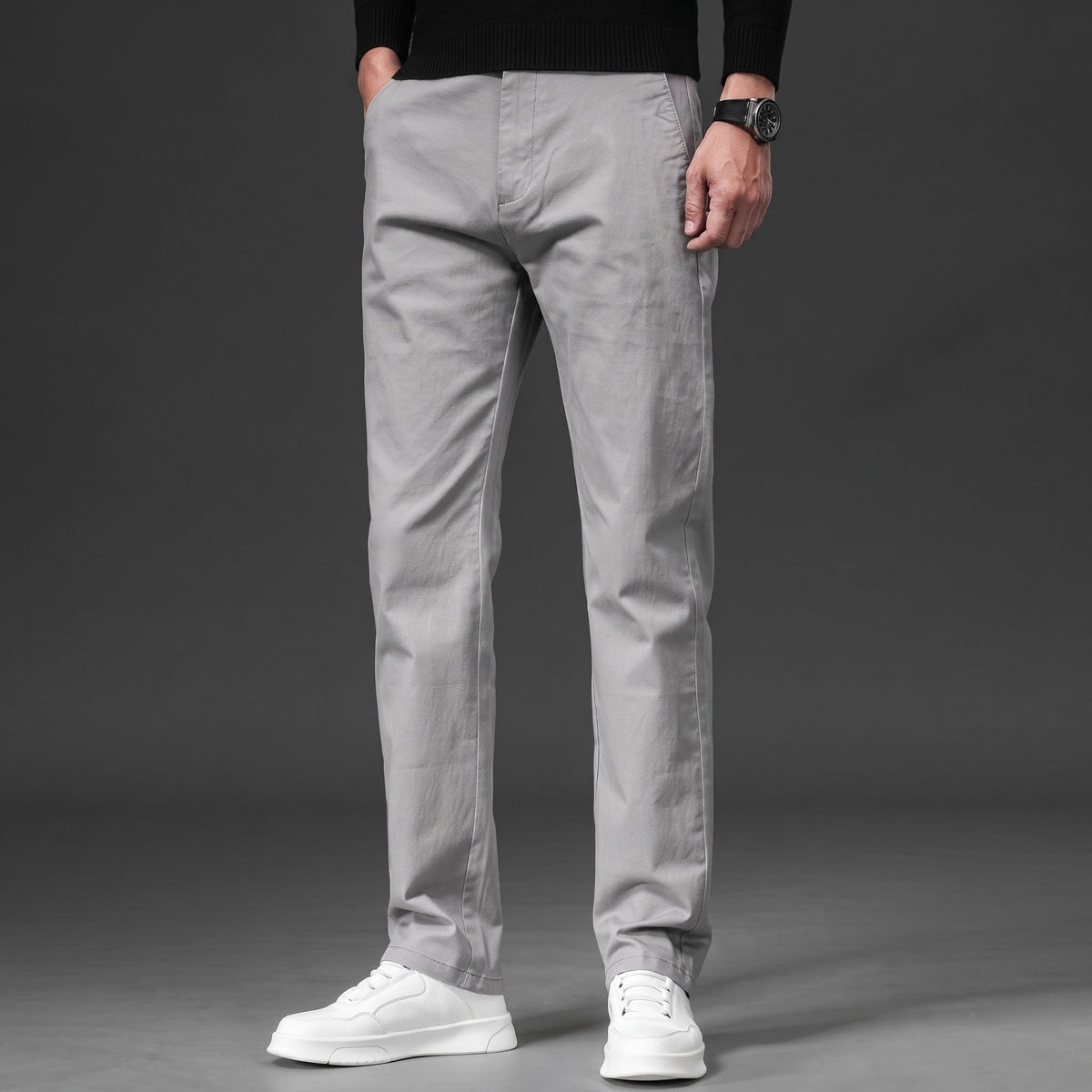 Charlie - Men's Slim Fit Straight Leg Chino Trousers - Chinos - Gray - Parker&Brooks