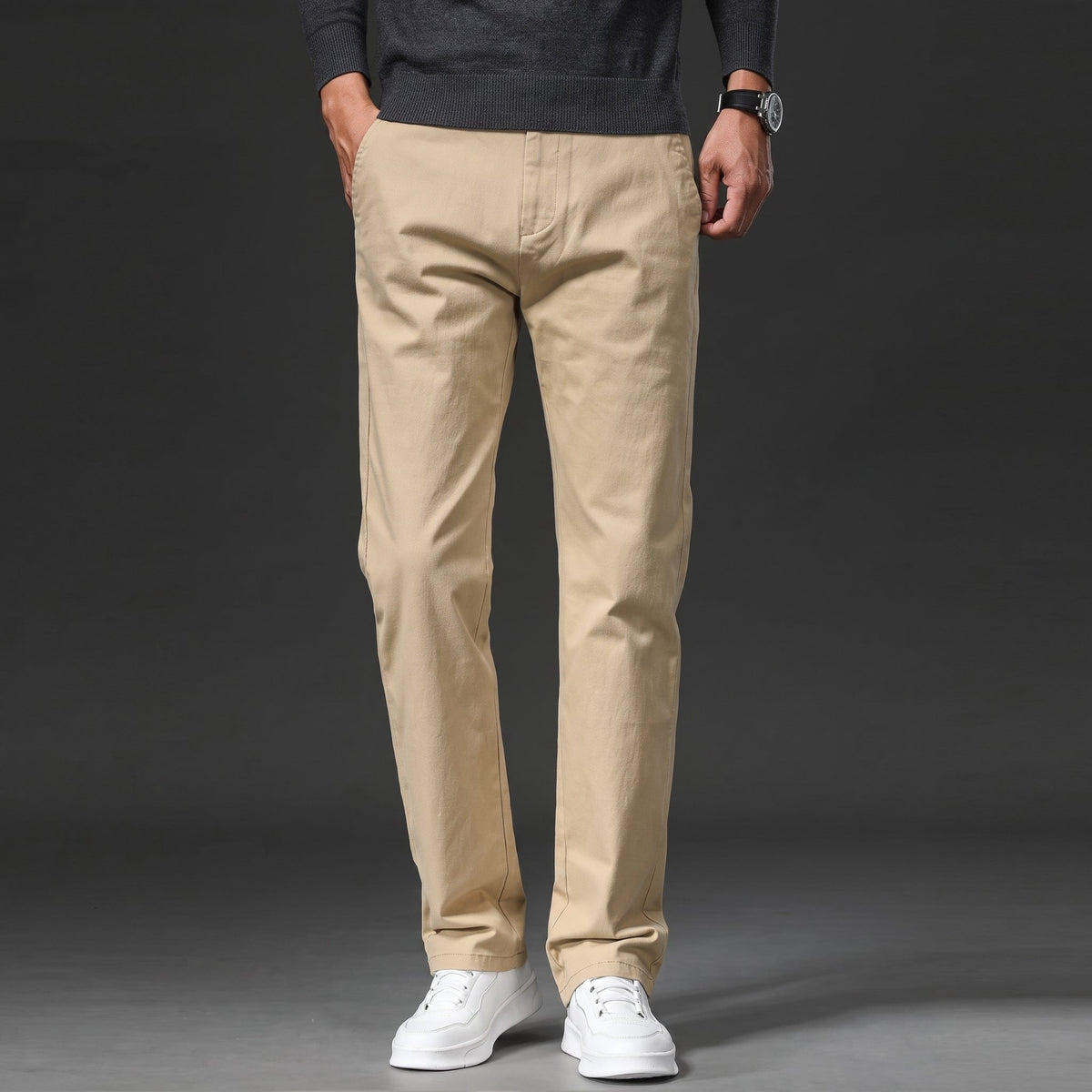 Charlie - Men's Slim Fit Straight Leg Chino Trousers - Chinos - Khaki - Parker&Brooks