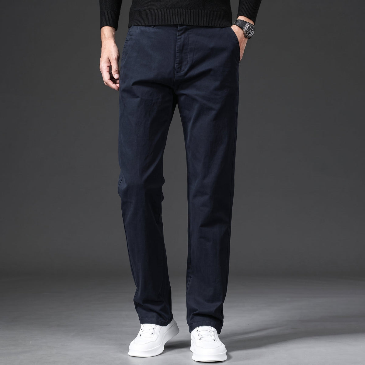 Charlie - Men's Slim Fit Straight Leg Chino Trousers - Chinos - Navy Blue - Parker&Brooks