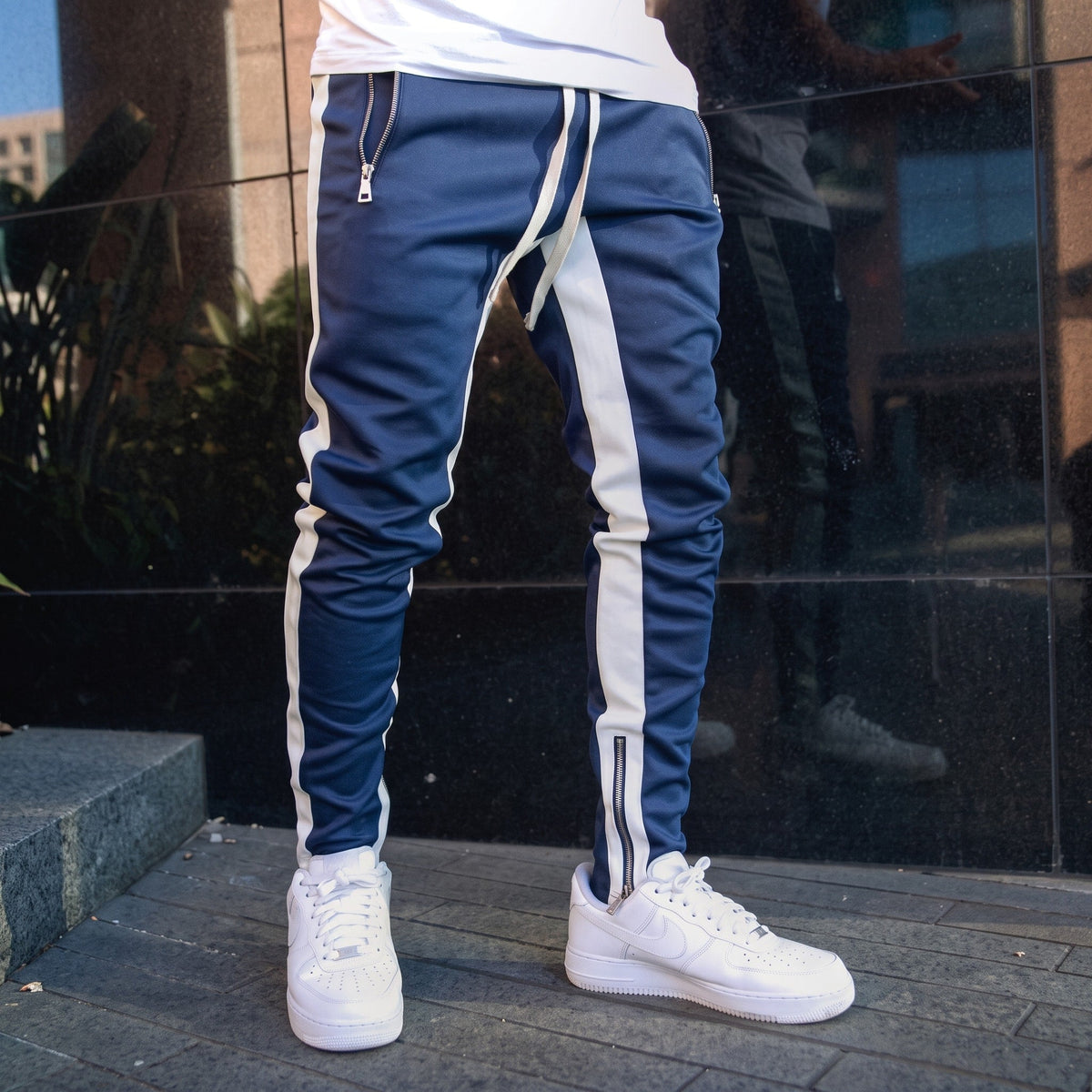 Charlie – Men’s Track Pants with Side Stripes and Ankle Zips - Track Pants - Blue - Sarvento