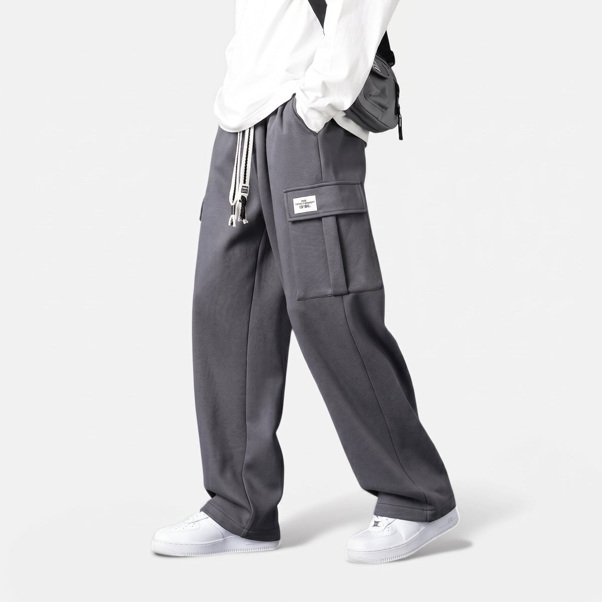 Charlie - Men's Wide-Leg Cargo Jogger Pants with Pocket Detail - Jogger - Dark Gray - Parker&Brooks