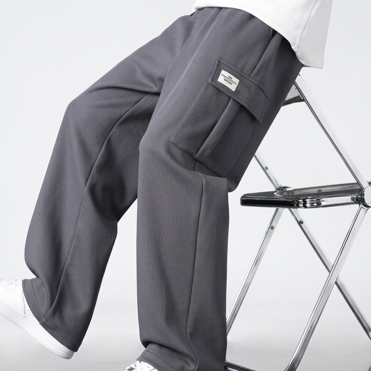Charlie - Men's Wide-Leg Cargo Jogger Pants with Pocket Detail - Jogger - Dark Gray - Parker&Brooks