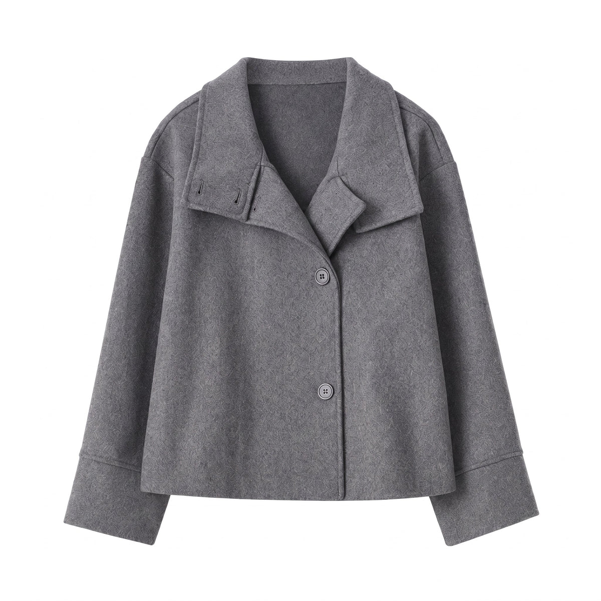 Charlotte - Women's Boxy Cropped Funnel Neck Coat - Overcoats - Dark Gray - Parker&Brooks