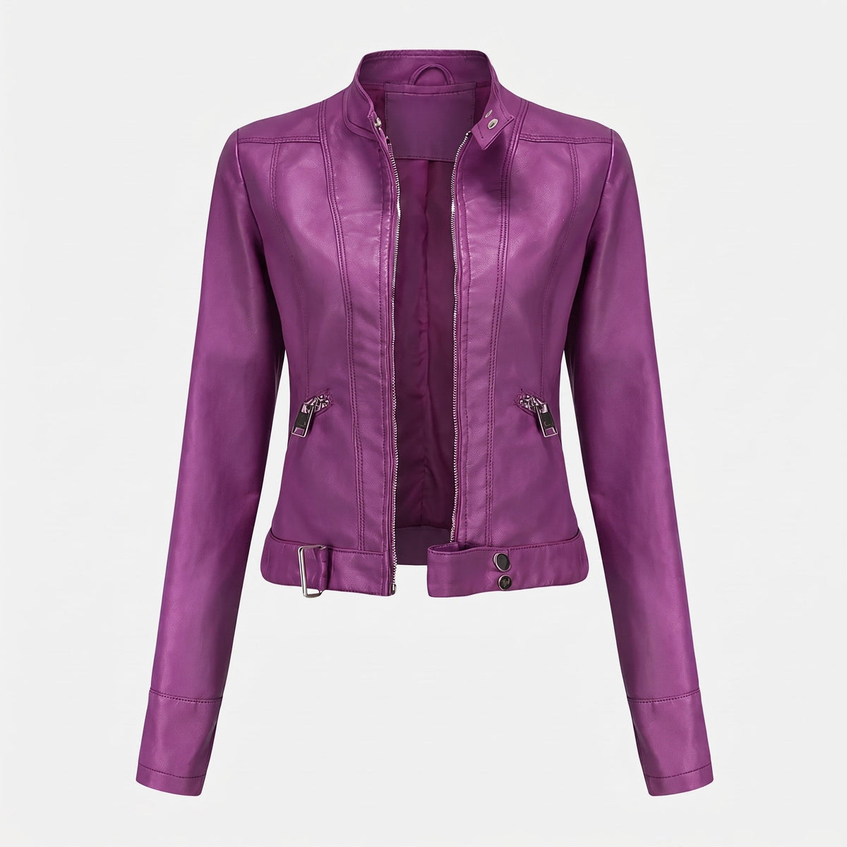 Charlotte - Women's Cropped Moto Jacket with Zip Pockets - Motorcycle Outerwear - Violet - Parker&Brooks