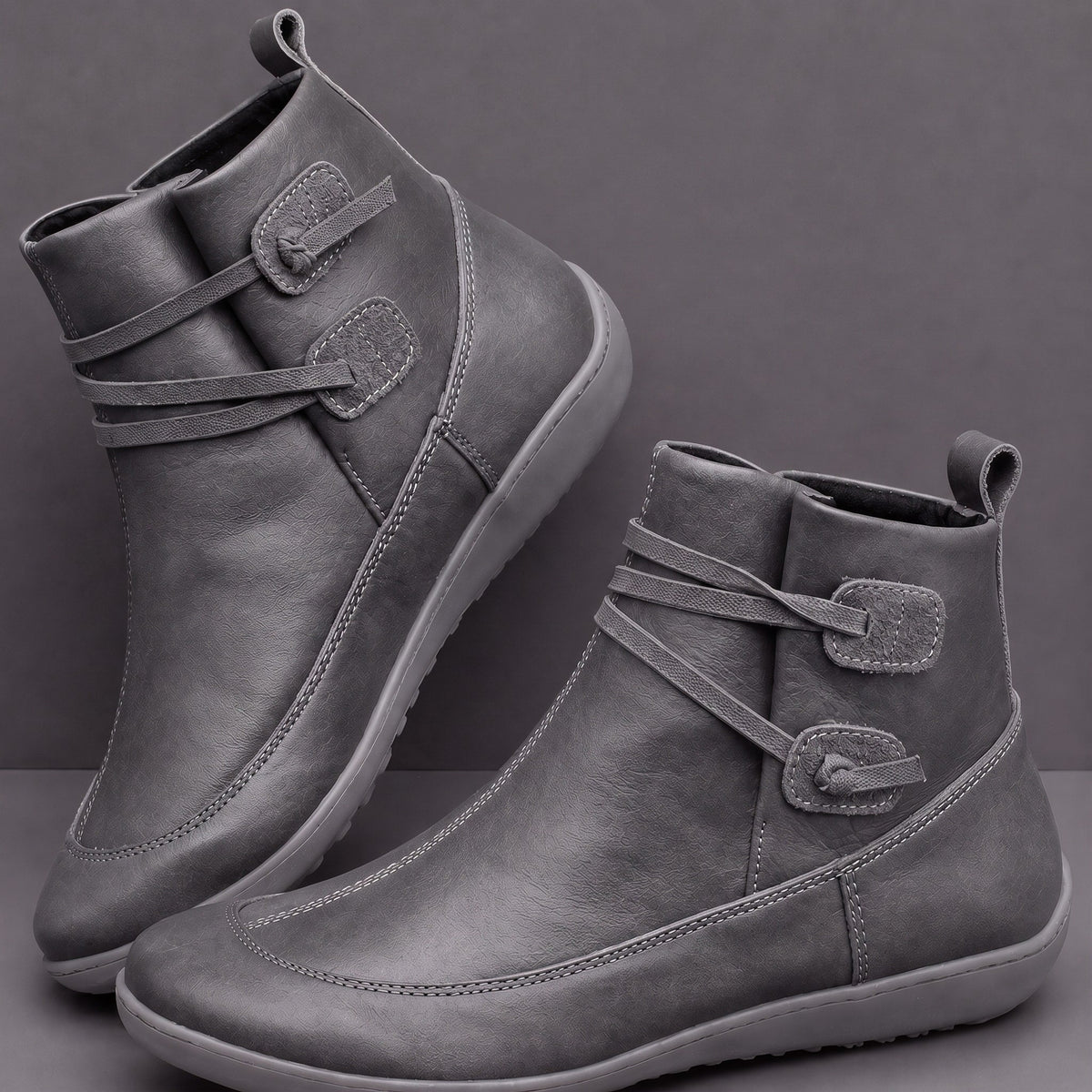 Charlotte - Women's Orthopedic Buckle Strap Ankle Boots - Boots - Gray - Parker&Brooks